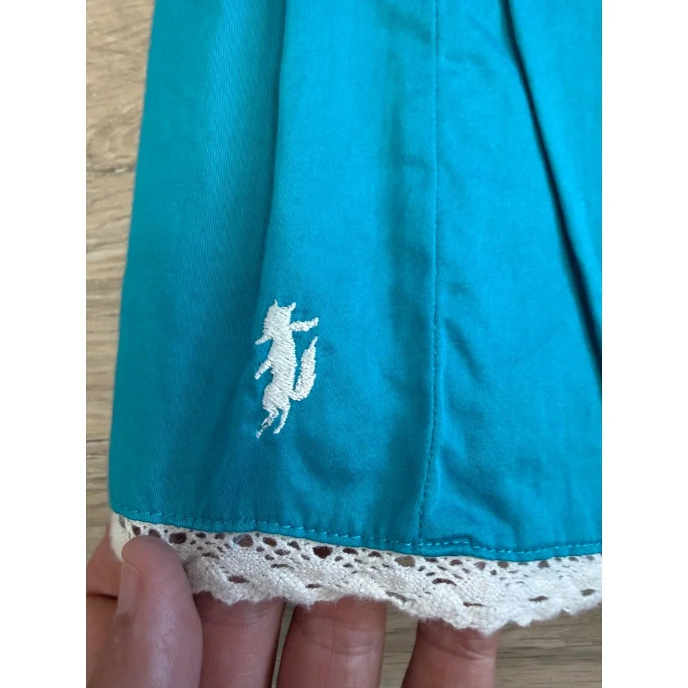 Well Dressed Wolf Girls Teal Cream Lace Pintuck Cotton Dress Size 5 Long Sleeve
